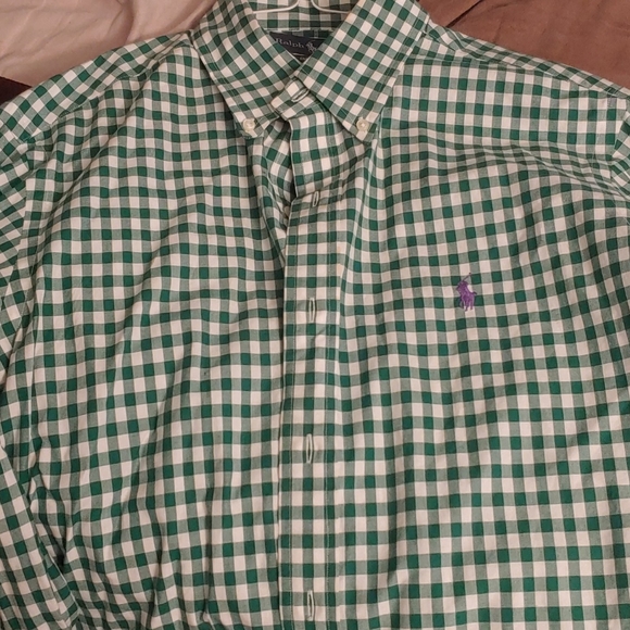 Green and White Polo Button Up - Picture 3 of 4
